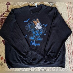 Women’s Sz.3x Minnie Skeleton Halloween Gildan Black/Blue Crew Sweatshirt Spooky